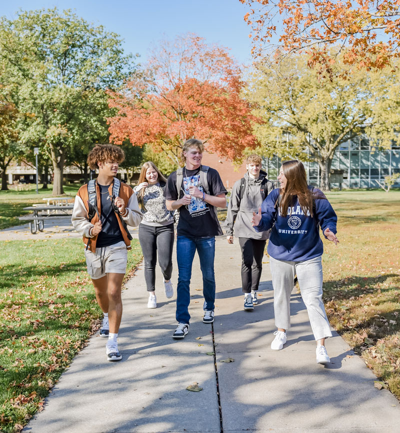 Students walking across campus